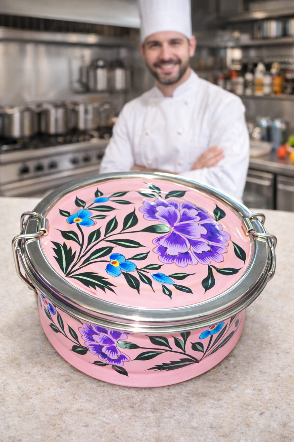 Steel Bento Box , Hand painted bento box , Enamel Lunch box, Hand painted lunch box